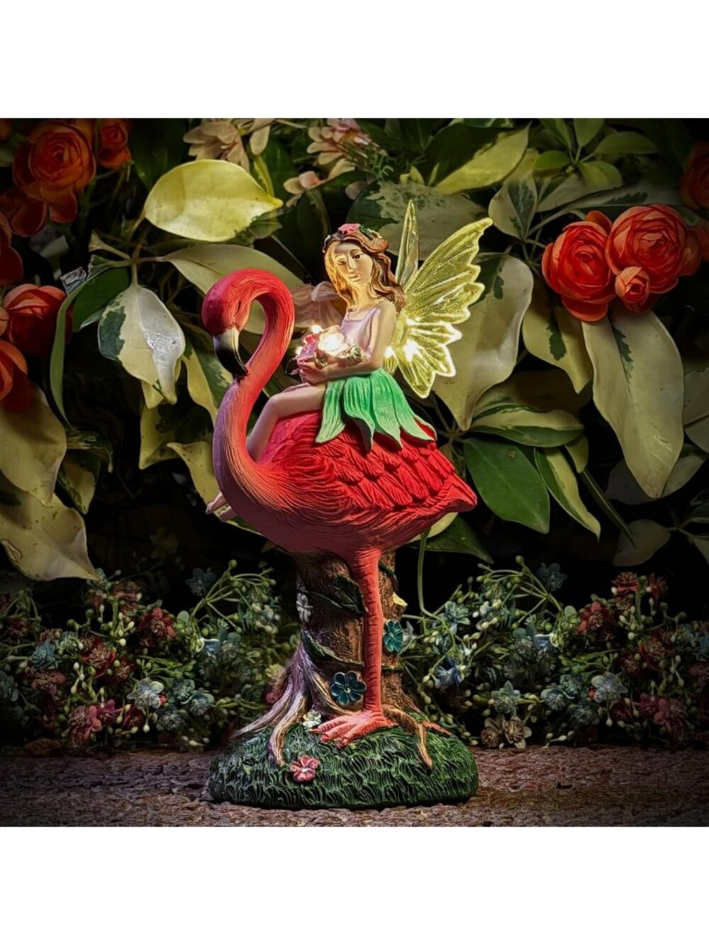 Whimsical Solar Fairy & Flamingo Garden Statue - Outdoor Light Decor for Yard